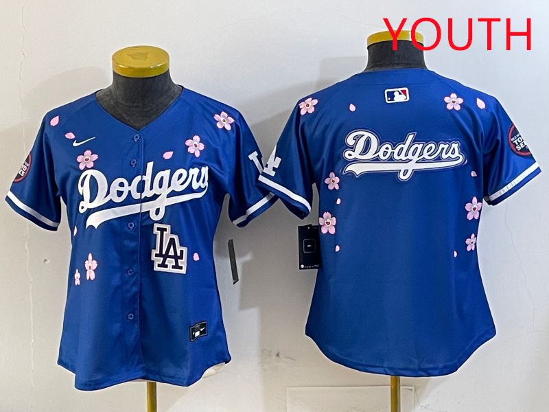 Youth Los Angeles Dodgers Blank Blue Sakura Edition 2025 Nike MLB Jersey style 18->youth mlb jersey->Youth Jersey